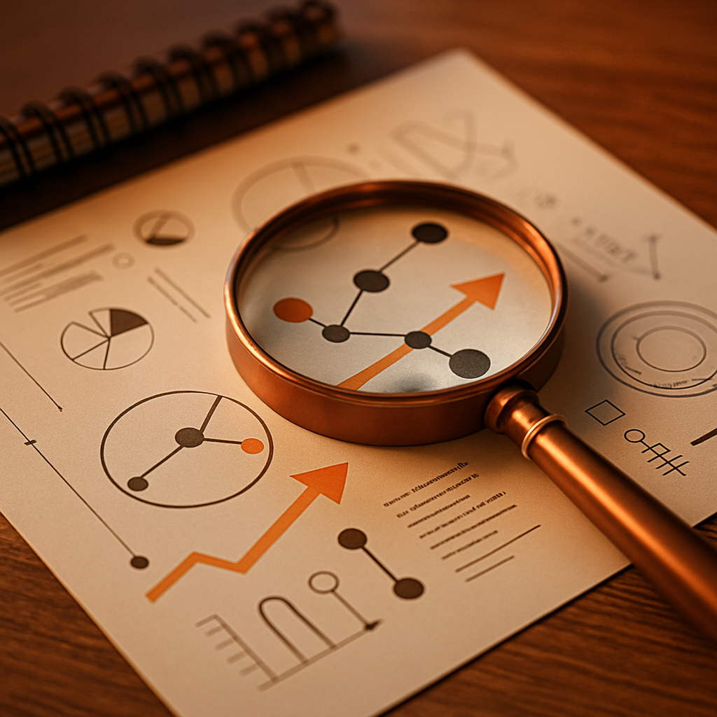 Magnifying glass on analytics diagrams