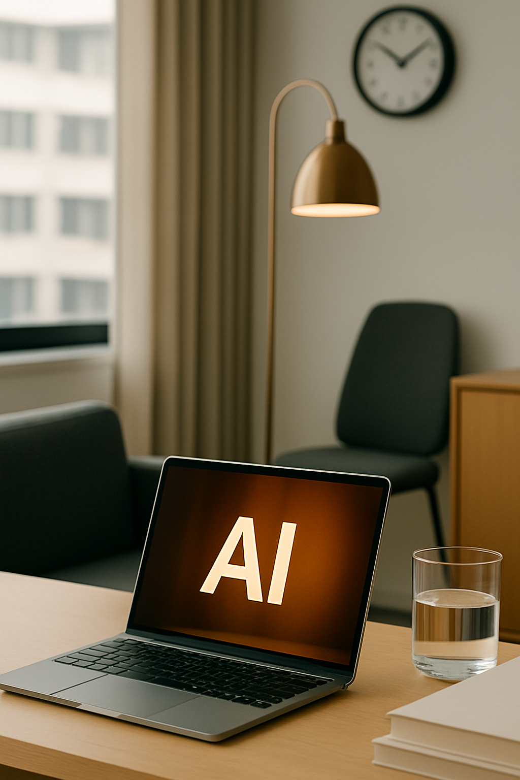 Warm, modern workspace representing AI systems running quietly in the background