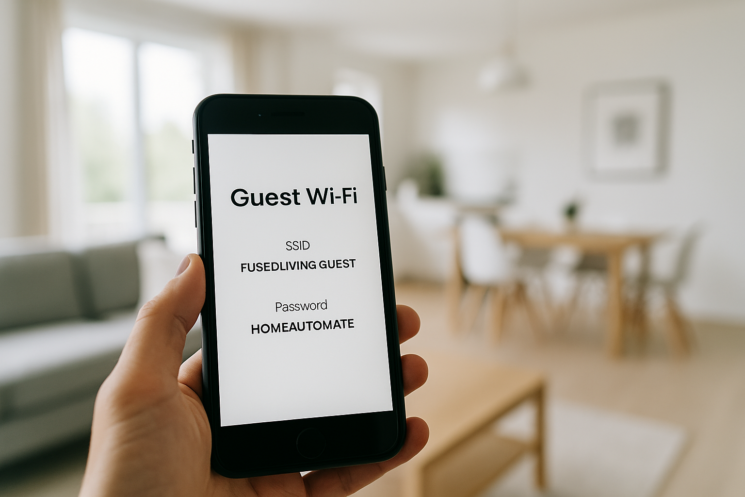 Tablet showing guest Wi-Fi details in a rental property