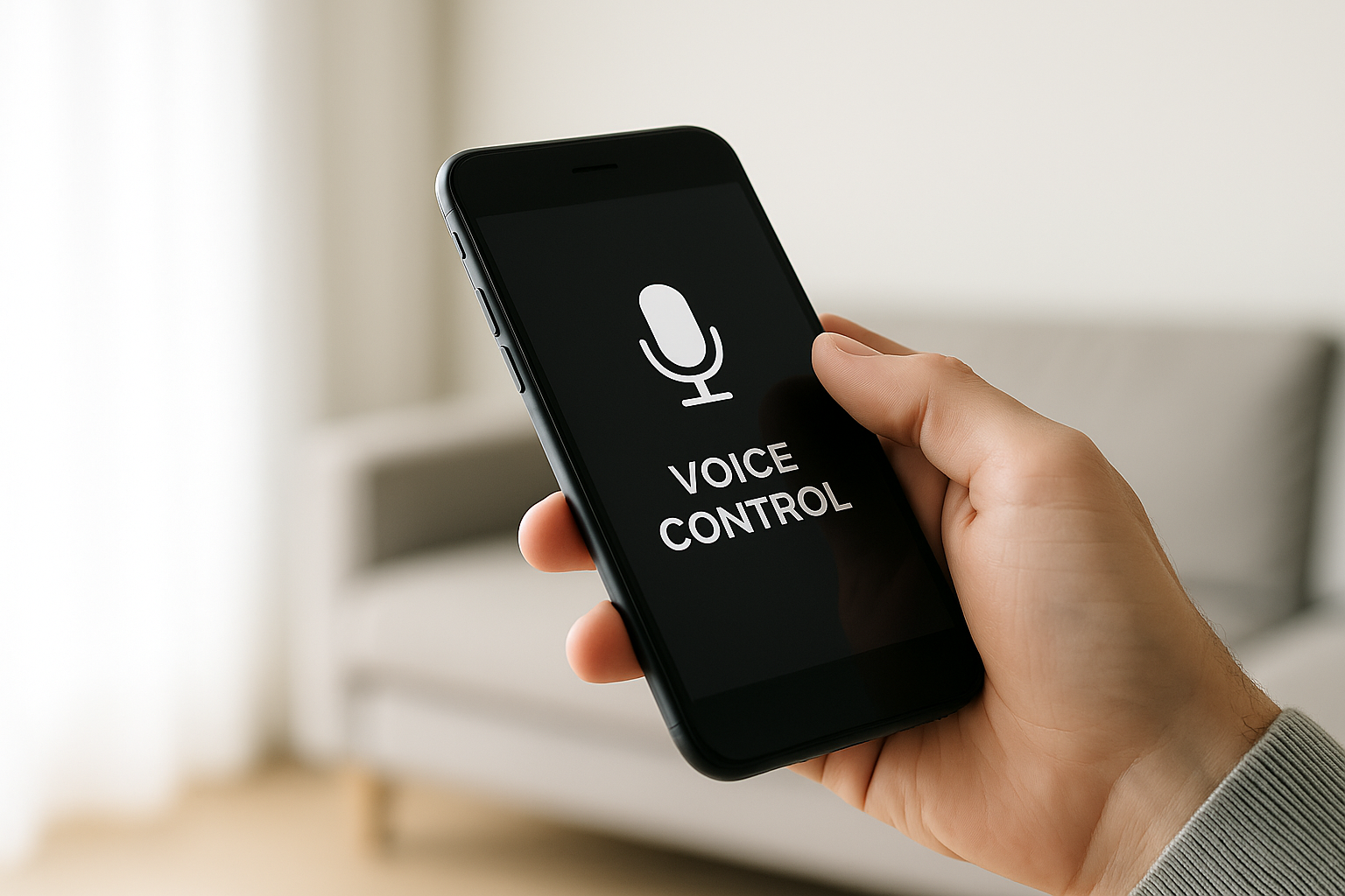 Person using voice control on a smartphone